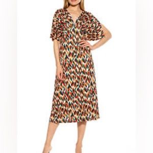 NWT ALEXIA ADMOR Ella Draped Midi V-neck Dress Fall Tribal Size Large